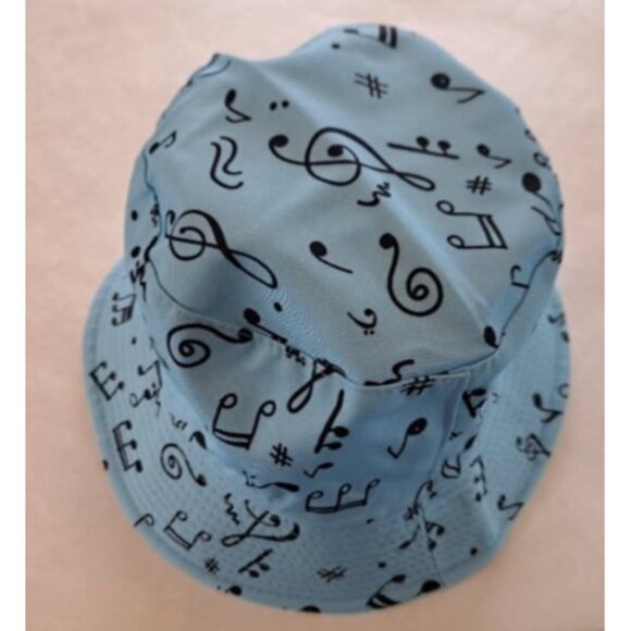 New Light Baby Blue Musical Notes Bucket Hat Adult Summer One Size Music Teacher - Picture 3 of 4